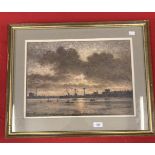 Vincent Plant: c1900 Mall Gallery Pastel Society Docks at Sunrise/Sunset, pastel, signed V. Plant,