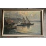 Early 20th cent. Welsh School: Oil on canvas, coastal study, fishing boats in a harbour, with