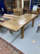 20th cent. Oak draw leaf extending dining table with single drawer. 94½ins. x 36ins. Extended.