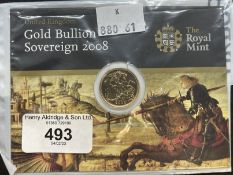 Coins/Numismatics: Elizabeth II 2008 Gold Bullion Sovereign in sealed Royal Mint Bag/Cardboard