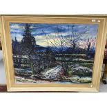 English School: Oil on canvas First Fall of Snow, signed lower left A.R, dated 59, framed. 29½ins. x