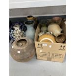 Ceramics: Studio pottery, etc. Various glazed vases, bowls, terracotta pot, etc. (2 boxes)