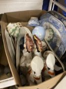 Ceramics: Two 19th century blue and white meat plates, five Victorian, three Staffordshire