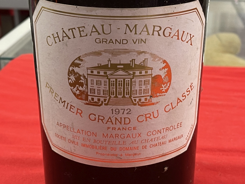 Wine: Rare 1972 Grand Cru Vintage Chateau Margaux Double Magnum, level is above the shoulder.