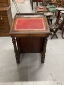 19th cent. Mahogany Davenport, red leather skiver, one concealed box on four drawers to one side.
