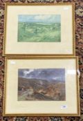 Lionel Edwards (1874-1954): Coloured prints, deer hunting and rounding up horses, both signed,