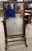 Mid 19th cent. Mahogany framed full length cheval mirror on pedestal supports with twin turned