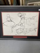 S. Andre 1903 pen and ink of ballerinas, signed and dated 1903, framed, 12½ins. x 19ins. Watercolour