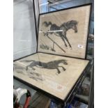 Chinese School: 20th cent. Ink wash paintings on rice paper of running horses in the manner of Xu