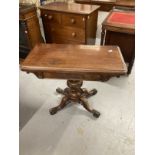 19th cent. Mahogany games table on single column and four scrolled supports. 36ins. x 28ins. x