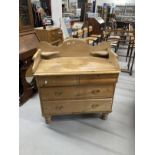 Late 19th cent. Pine dressing chest of drawers with a shaped gallery, two shaped front small drawers
