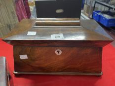 19th cent. Rosewood sarcophagus shaped tea caddy, hinged top, two mixing containers with hinged