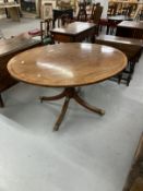 Regency mahogany oval breakfast table on single column and four splayed supports. 52ins.