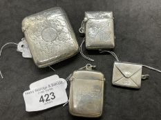 Hallmarked Silver: Vesta cases. Small hinged top, hand engraved Vesta Birmingham 1901, a larger