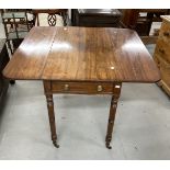 19th cent. Mahogany Pembroke table, single drawer on turned legs. 36ins. x 20½ins. x 28½ins.