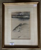 Robin Armstrong 1947 watercolour, Cod Fishing, signed in pencil Robin Armstrong 87, framed and