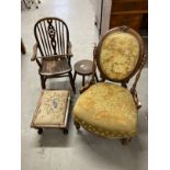 Victorian nursing chair, oval back with turned columns upholstered back and seat on turned legs