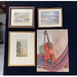Paintings: 19th century watercolour of fishing boats, unsigned, modern framing. Framed and glazed.
