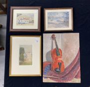 Paintings: 19th century watercolour of fishing boats, unsigned, modern framing. Framed and glazed.