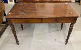 19th cent. Mahogany two drawer side table, the top with a moulded edge, the drawers with wooden