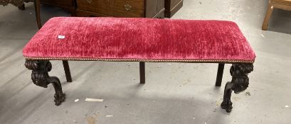 19th cent. Cabriole leg upholstered window seat with later alterations. 56ins. x 20ins.
