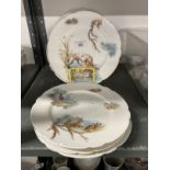 Paris porcelain hand painted plates each depicting a different hunting scene marked with impressed N