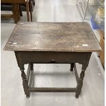 18th cent. Oak side table with moulded edge to the top, shaped frieze on turned legs and a tied