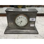 Clocks: Liberty & Co planished pewter mantel clock, impressed base English Pewter Made by