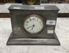 Clocks: Liberty & Co planished pewter mantel clock, impressed base English Pewter Made by