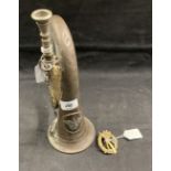 German Militaria: WWI white metal bugle with applied Prussian Sovereign Eagle, inscribed Deutsche,