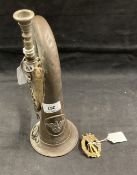 German Militaria: WWI white metal bugle with applied Prussian Sovereign Eagle, inscribed Deutsche,