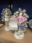 Ceramics: Derby flower vendor figures c1760-1765 modelled as a man and woman each standing beside