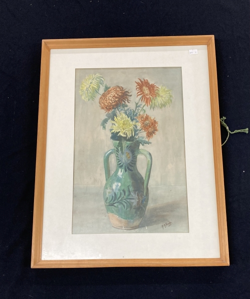 Paintings & Prints: Watercolour, flowers in vase. Signed H M Slade, 1916. Framed and glazed. Tear on - Image 2 of 3