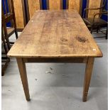 19th cent. French fruitwood farmhouse table, four plank top with cleated ends, single drawer on