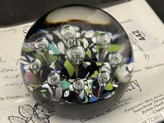 The Mavis and John Wareham Collection: Paperweights: Paul Ysart Harlequin by Paperweight label,