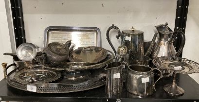 Silver Plate: A collection to include pair of hallmarked silver candlesticks, hip flask, jug, fish