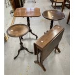 19th cent. Rectangular top, mahogany tripod table, the top with cut corners on a turned column and