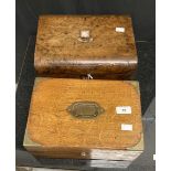 19th cent. Oak deed box and a burr walnut work box. (2)