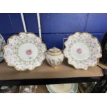 Ceramics: Early 20th cent. Crescent china tazzas with crimpled edges decorated with swags of flowers