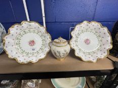 Ceramics: Early 20th cent. Crescent china tazzas with crimpled edges decorated with swags of flowers