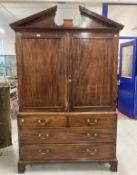 19th cent. Mahogany press cabinet on chest four slider press on two over two chest of drawers on