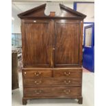 19th cent. Mahogany press cabinet on chest four slider press on two over two chest of drawers on