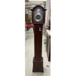 Clocks: 20th cent. Mahogany cased Tempus Fugit grandmother clock, arched top, German movement.