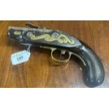 Antique Weapons: Flintlock pocket/short pistol checkered walnut stock, side lock,brass furniture and