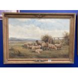 William V. Tippett British (1833-1910): Oil on canvas, sheep resting in a pasture with hills in