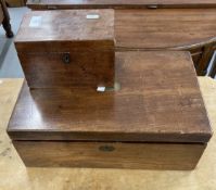 19th cent. Mahogany writing box brass handles to the sides, the interior with writing slope & 2