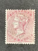 Stamps: GB 1855 SG62a 4d carmine, paper slightly blued, used, watermark small garter.