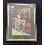 Overa Tremaine (1897 - 1965): Watercolour signed and dated 1927. A garden view. Framed and glazed.