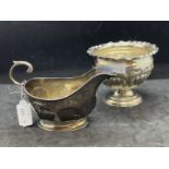 Hallmarked Silver: Birmingham 1916, small gravy boat 4.1ozt, and a silver Atkin Brothers bowl 3.
