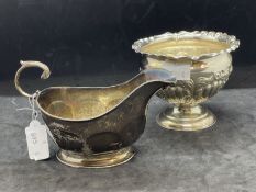 Hallmarked Silver: Birmingham 1916, small gravy boat 4.1ozt, and a silver Atkin Brothers bowl 3.